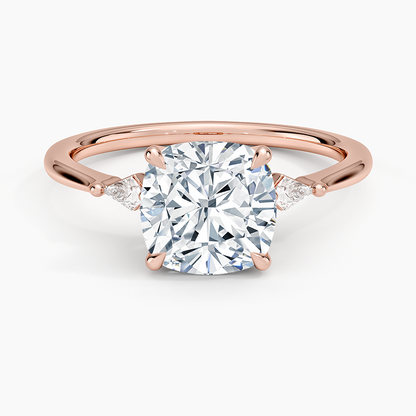 Petite Cometa Three Stone Diamond Ring - Cushion Cut Center Stone
