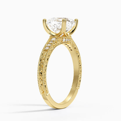 Hudson Engraved Diamond Ring - Cushion Cut Center Stone
