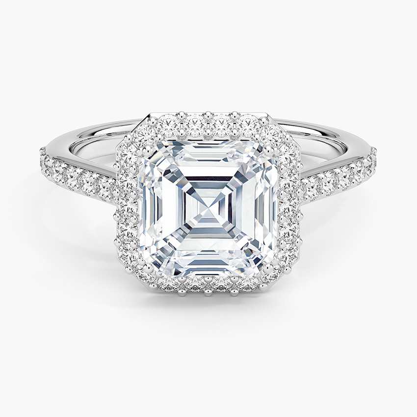 Halo Diamond Ring with Side Stones (1/3 ct. tw.) - Asscher Cut Center Stone