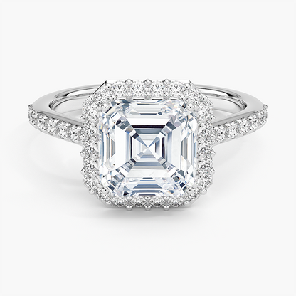 Halo Diamond Ring with Side Stones (1/3 ct. tw.) - Asscher Cut Center Stone