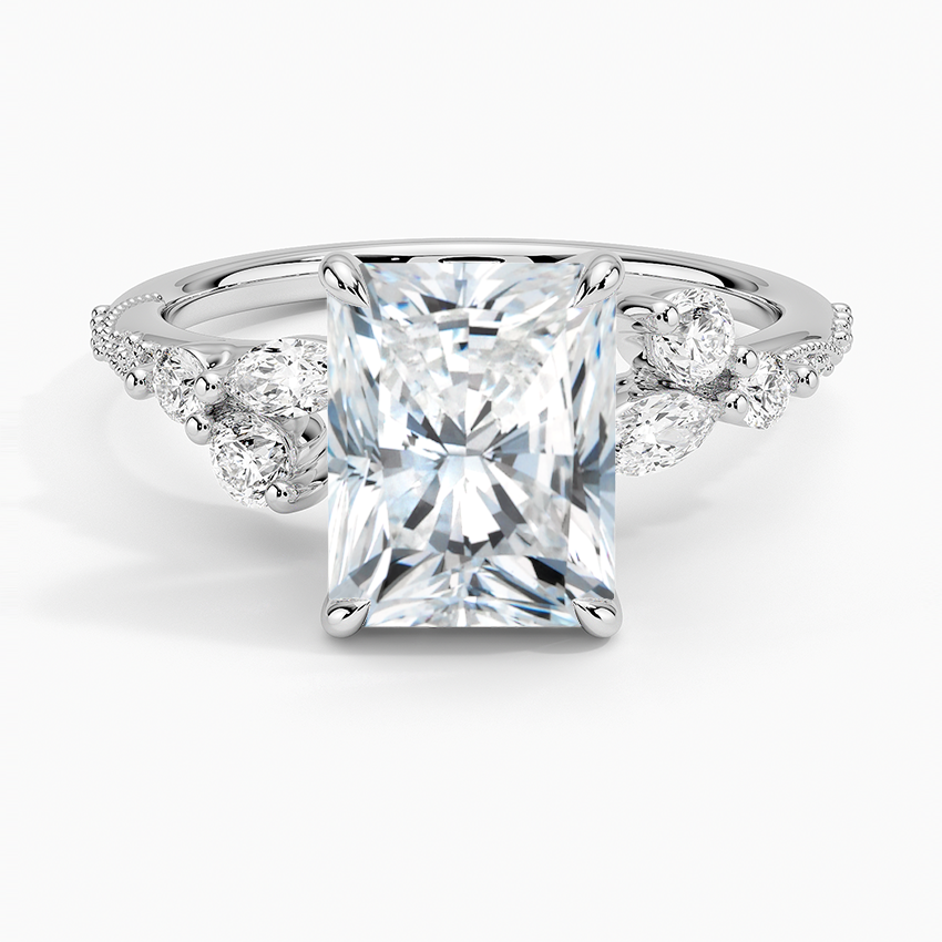 Luxe Camellia Milgrain Diamond Ring - Radiant Cut Center Stone