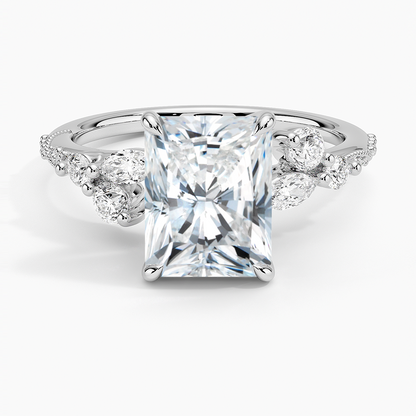 Luxe Camellia Milgrain Diamond Ring - Radiant Cut Center Stone