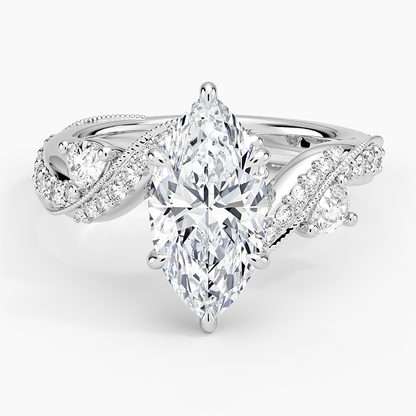 Grand Camellia Diamond Ring - Marquise Center Stone
