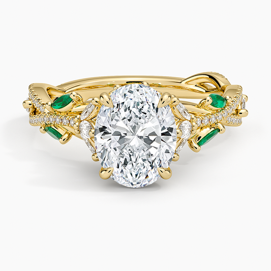 Luxe Secret Garden Lab Emerald and Diamond Ring - Oval Center Stone