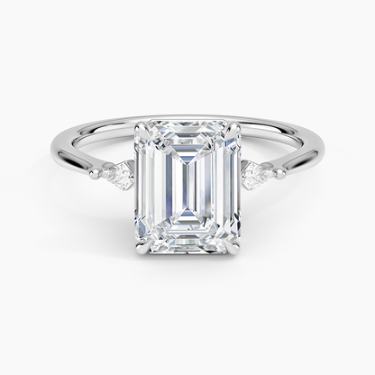 Petite Cometa Three Stone Diamond Ring - Emerald Cut Center Stone