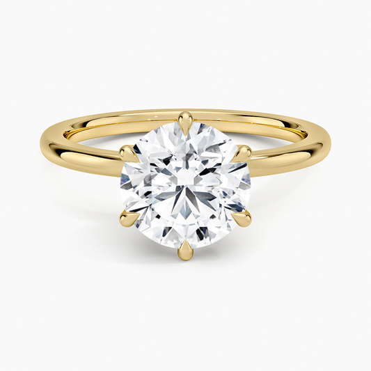 Petal Six Prong Diamond Ring - Round Center Stone