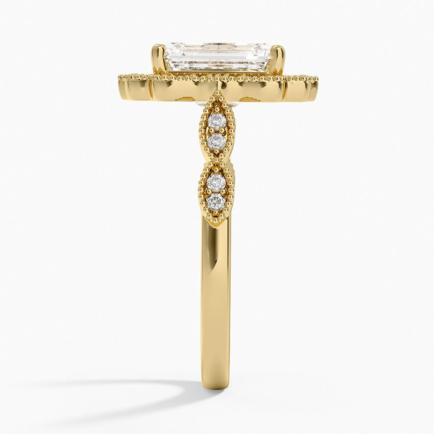 Cadenza Halo Diamond Ring - Emerald Cut Center Stone