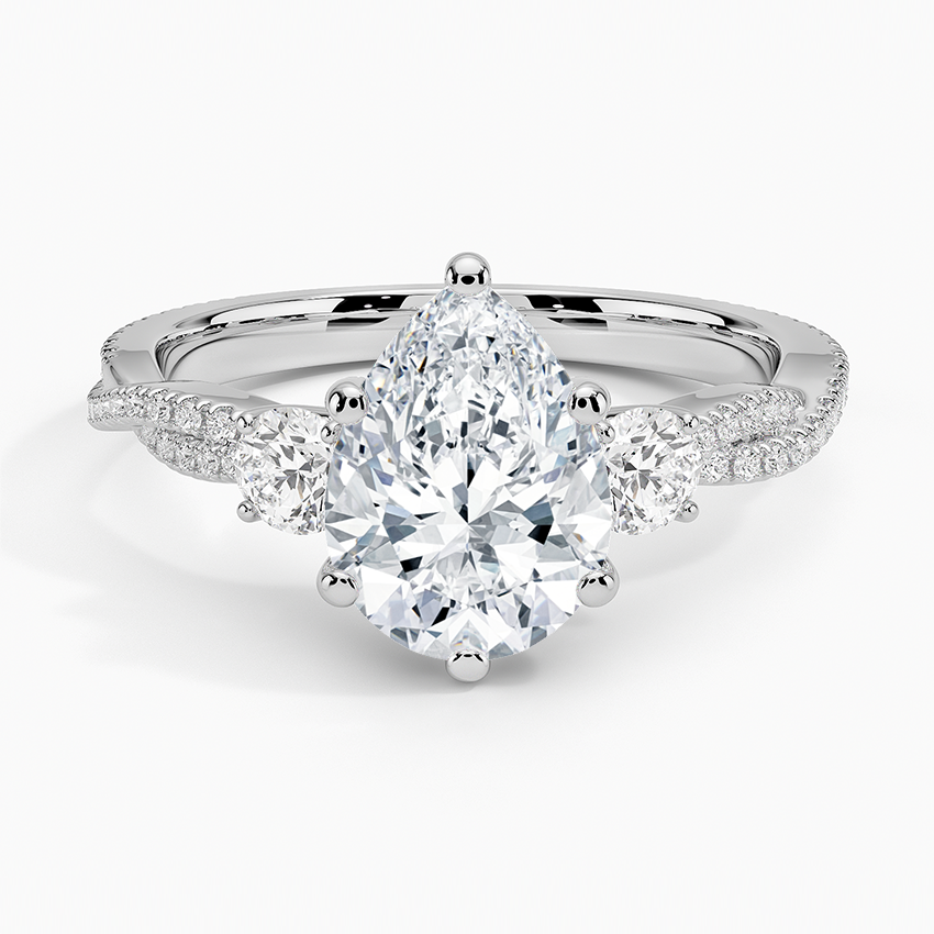 Luxe Three Stone Petite Twisted Vine Diamond Ring - Pear Center Stone