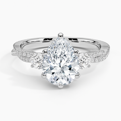 Luxe Three Stone Petite Twisted Vine Diamond Ring - Pear Center Stone