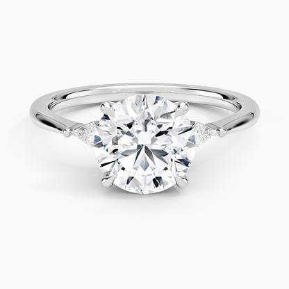 Petite Cometa Three Stone Diamond Ring - Round Center Stone
