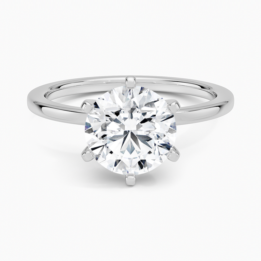Six-Prong Petite Comfort Fit 1.5mm Solitaire Ring - Round Center Stone