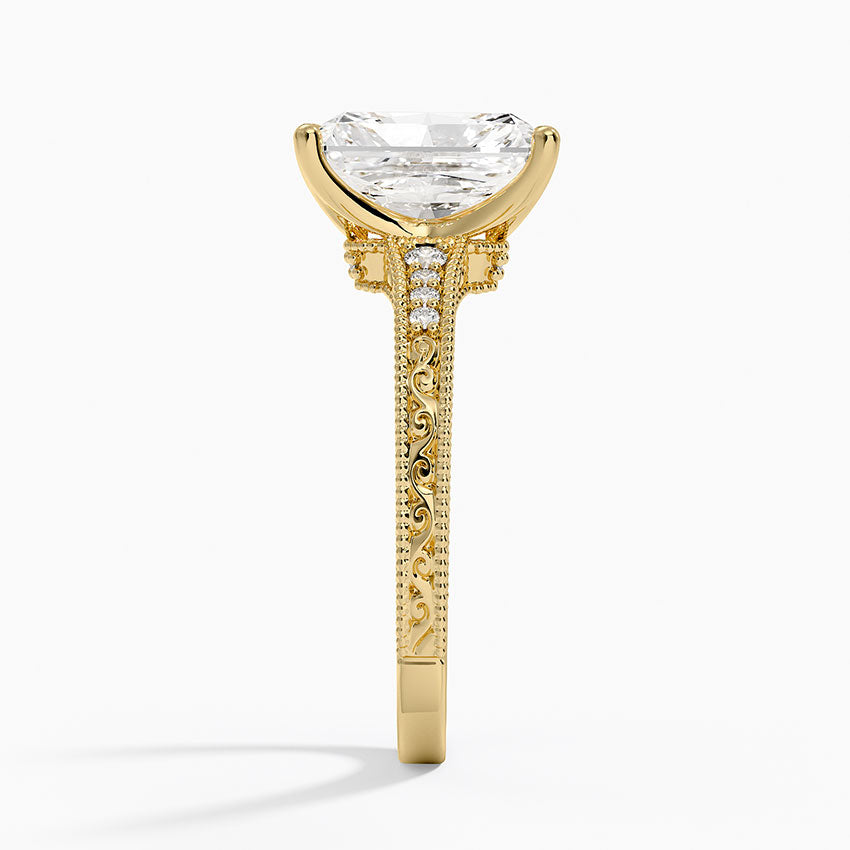 Hudson Engraved Diamond Ring - Radiant Cut Center Stone