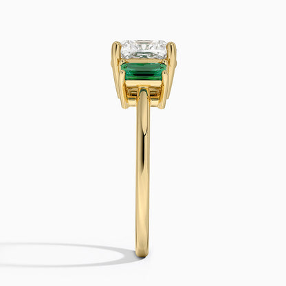 Luxe Rhiannon Three Stone Lab Emerald Ring - Cushion Cut Center Stone
