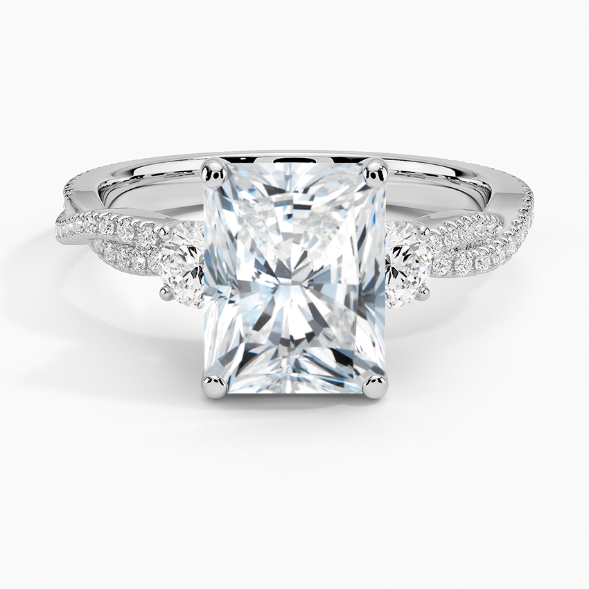 Luxe Three Stone Petite Twisted Vine Diamond Ring - Radiant Cut Center Stone