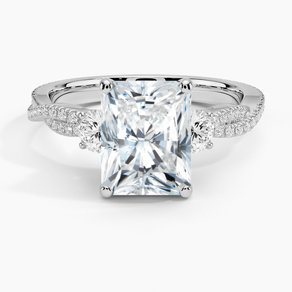 Luxe Three Stone Petite Twisted Vine Diamond Ring - Radiant Cut Center Stone
