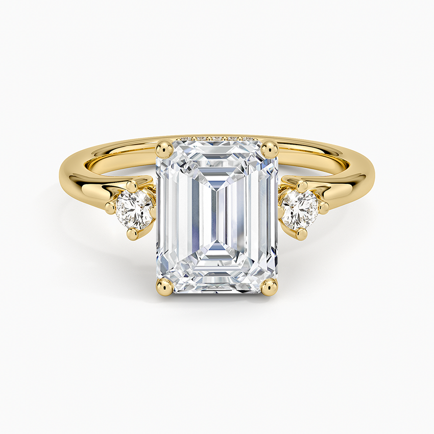 Floating Three Stone Diamond Ring - Emerald Cut Center Stone