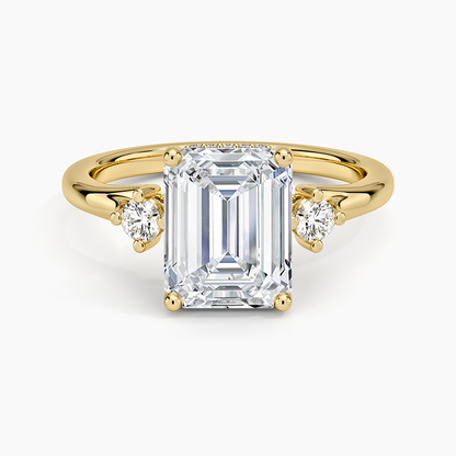 Floating Three Stone Diamond Ring - Emerald Cut Center Stone