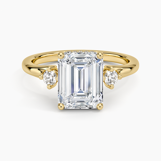 Floating Three Stone Diamond Ring - Emerald Cut Center Stone