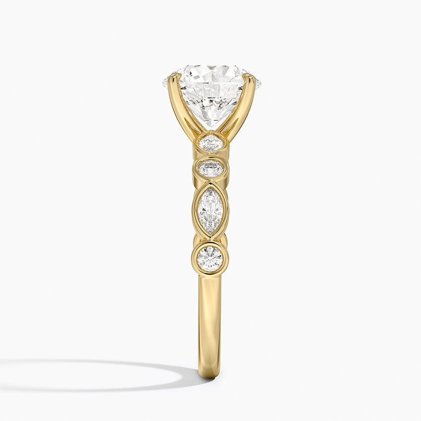 Versailles Bezel Diamond Ring - Round Cut Center Stone