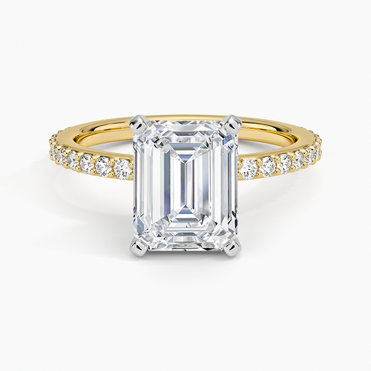 Petite Shared Prong Three-Quarter Coverage Diamond Ring (1/3 ct. tw.) - Emerald Cut Center Stone
