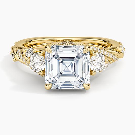 Begonia Vine Three Stone Diamond Ring (2/3 ct. tw.) - Asscher Cut Center Stone
