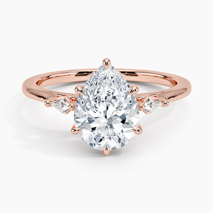 Petite Cometa Perfect Fit Three Stone Diamond Ring - Pear Center Stone