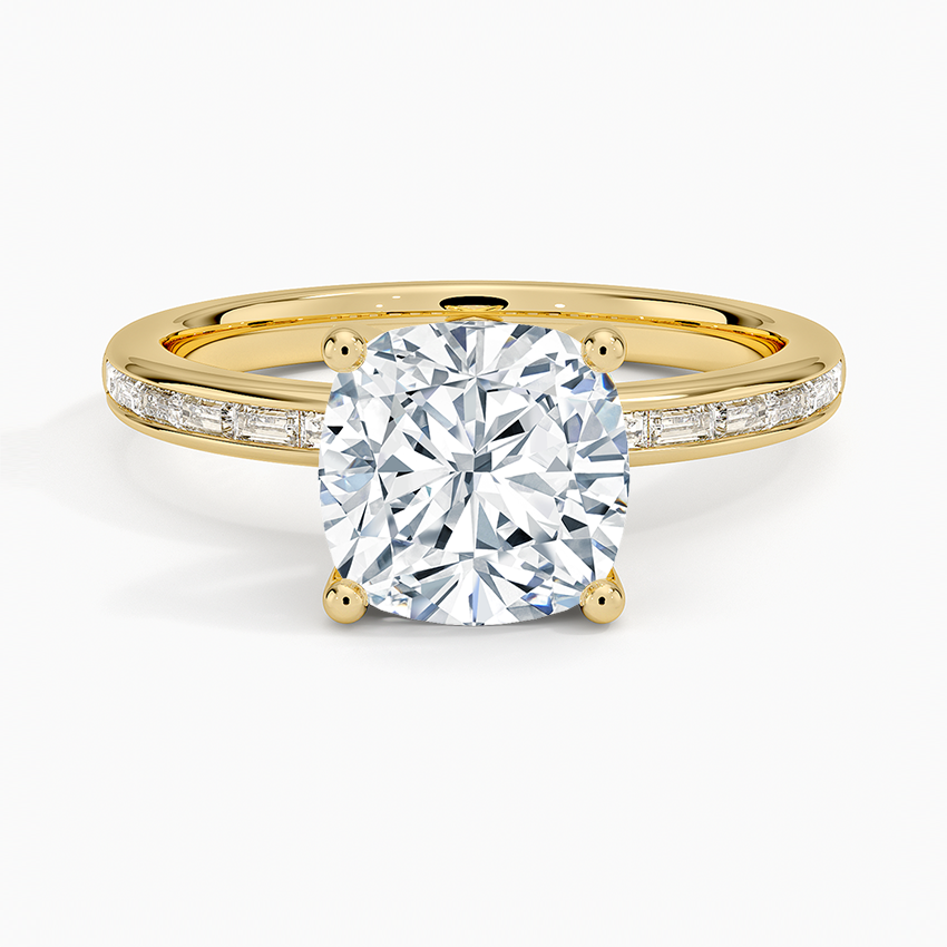 Tabitha Channel Set Baguette Diamond Ring - Cushion Cut Center Stone