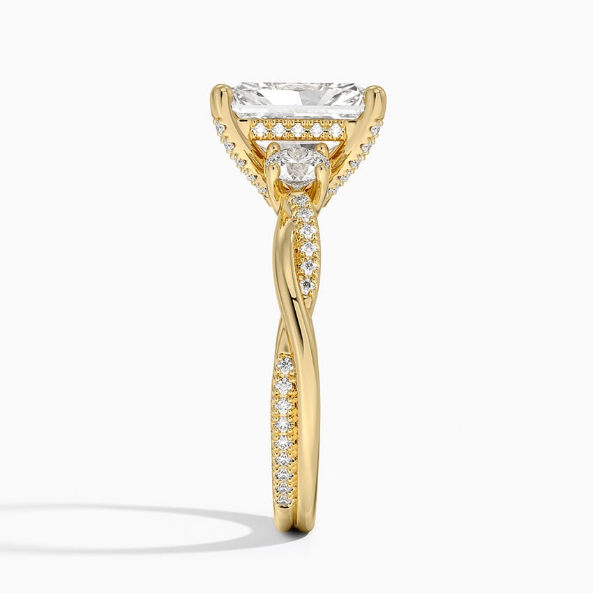 Adorned Petite Twisted Vine Three Stone Diamond Ring - Radiant Cut Center Stone