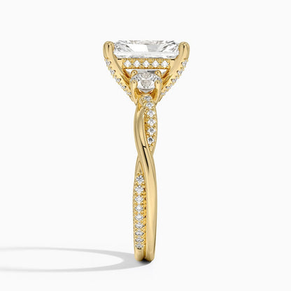 Adorned Petite Twisted Vine Three Stone Diamond Ring - Radiant Cut Center Stone