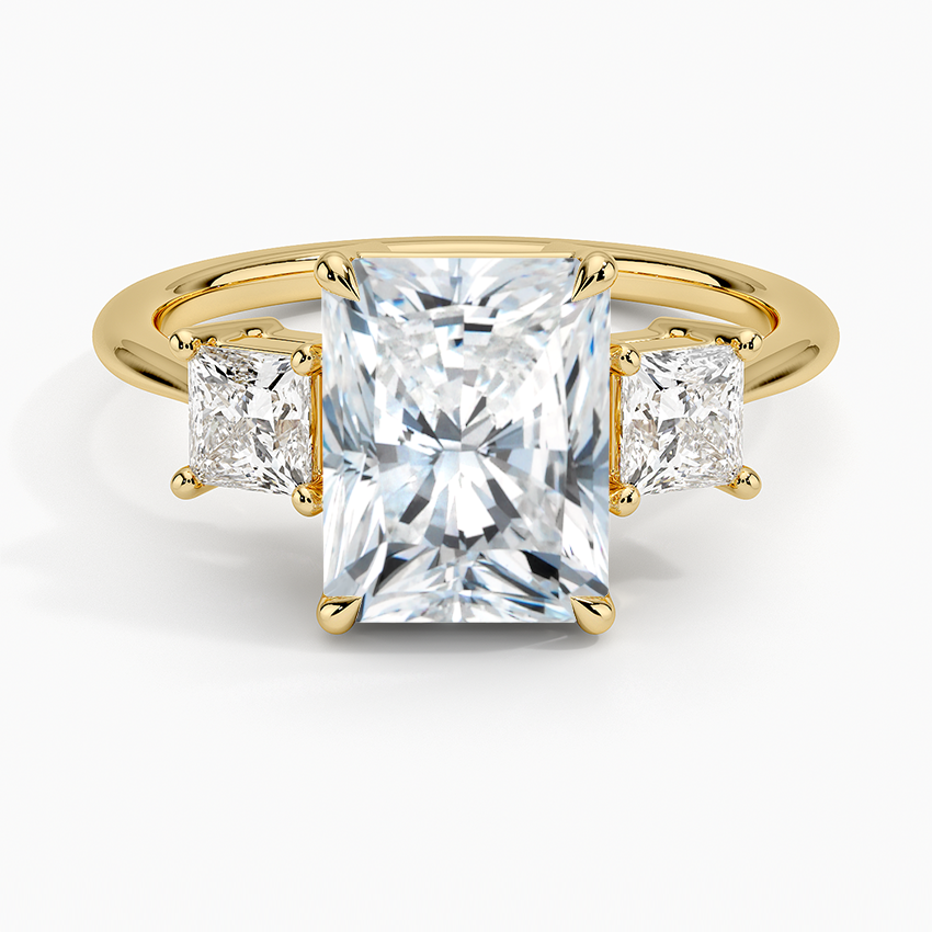 Princess Cut Three Stone Diamond Ring - Radiant Cut Center Stone