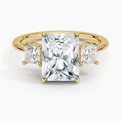 Princess Cut Three Stone Diamond Ring - Radiant Cut Center Stone