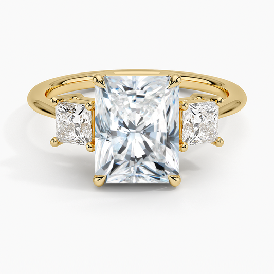 Princess Cut Three Stone Diamond Ring - Radiant Cut Center Stone