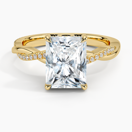Petite Twisted Vine Hidden Halo Pavé Diamond Ring - Radiant Cut Center Stone