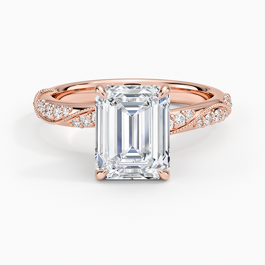 Camellia Hidden Accent 2.5mm Diamond Ring - Emerald Cut Center Stone