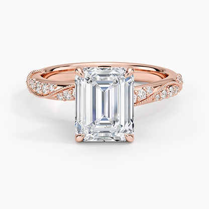Camellia Hidden Accent 2.5mm Diamond Ring - Emerald Cut Center Stone
