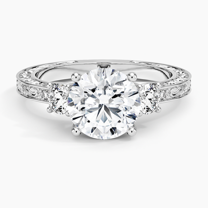 Antique Scroll Engraved Three Stone Diamond Ring (1/3 ct. tw.) - Round Center Stone