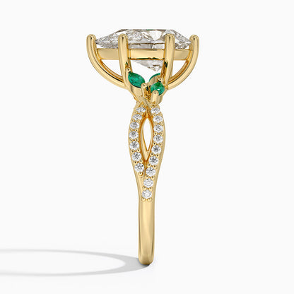 Luxe Willow Lab Emerald and Diamond Ring (1/8 ct. tw.) - Pear Center Stone