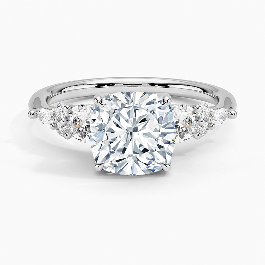 Nadia Three Stone Diamond Ring - Cushion Cut Center Stone