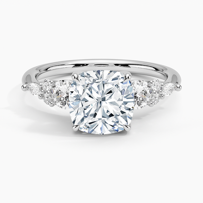 Nadia Three Stone Diamond Ring - Cushion Cut Center Stone