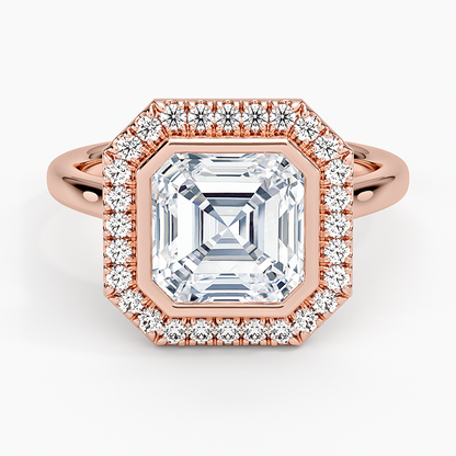 Bezel Halo Diamond Ring (1/4 ct. tw.) - Asscher Cut Center Stone