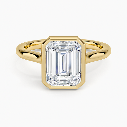 Luna 2mm Bezel Ring - Emerald Cut Center Stone