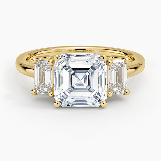 Luxe Rhiannon Three Stone Diamond Ring (3/4 ct. tw.) - Asscher Cut Center Stone