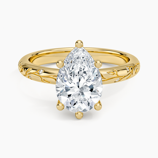 Verdure Engraved Diamond Solitaire Ring - Pear Center Stone