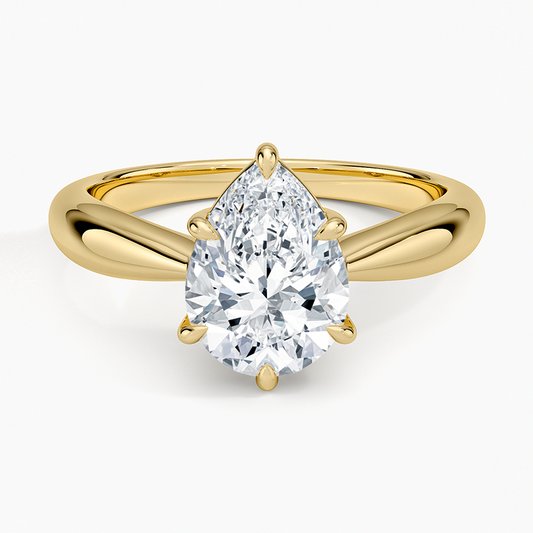 Thea Tapered Solitaire Diamond Ring - Pear Center Stone