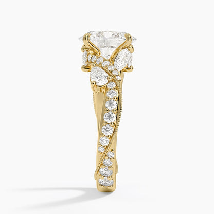 Grand Camellia Diamond Ring - Oval Center Stone