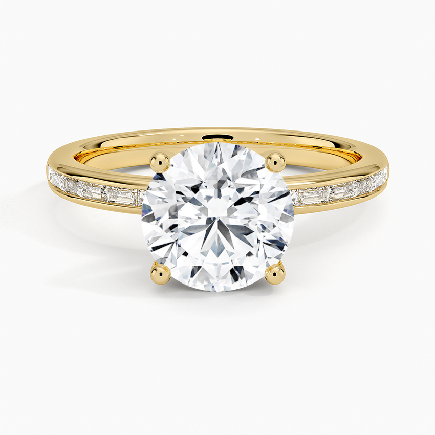 Tabitha Channel Set Baguette Diamond Ring - Round Cut Center Stone