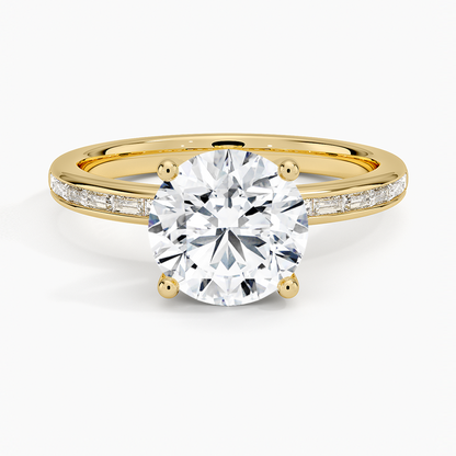 Tabitha Channel Set Baguette Diamond Ring - Round Cut Center Stone