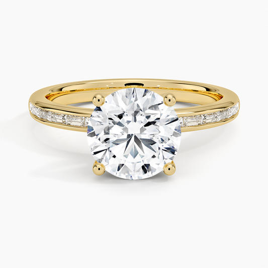 Tabitha Channel Set Baguette Diamond Ring - Round Cut Center Stone