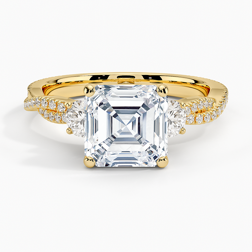 Luxe Three Stone Petite Twisted Vine Diamond Ring - Asscher Cut Center Stone