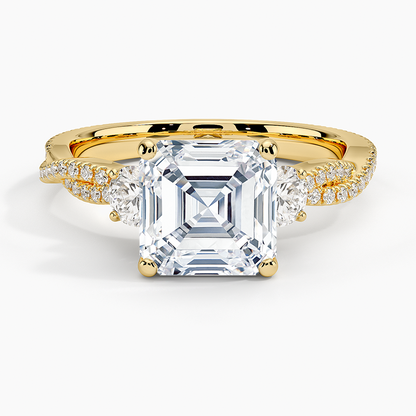 Luxe Three Stone Petite Twisted Vine Diamond Ring - Asscher Cut Center Stone